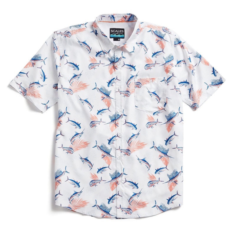 SCALES Tropical Slam Short Sleeve Button Down Shirt White Small