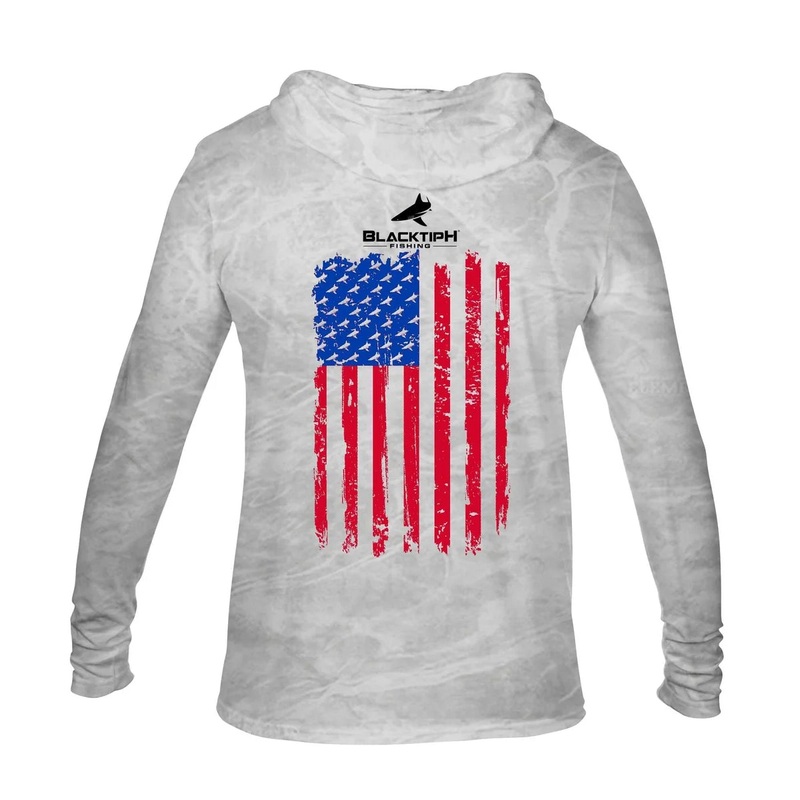 BLACKTIPH Patriotic Performance Distressed Hoodie with UPF 50+ Protection Bonefish Small
