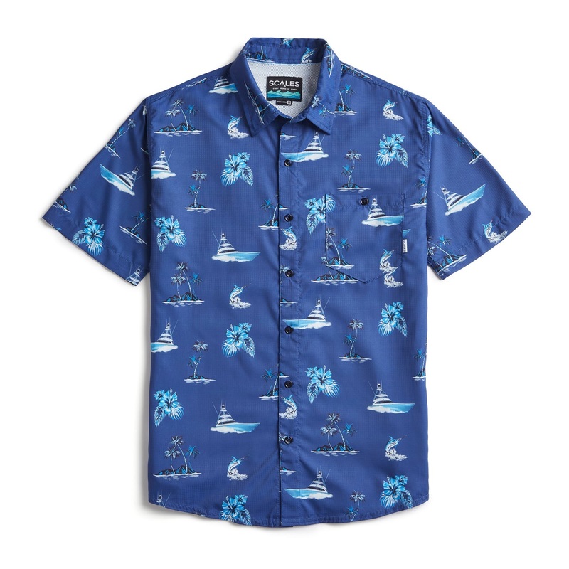 SCALES Sporty Short Sleeve Button Down Shirt Marine Small