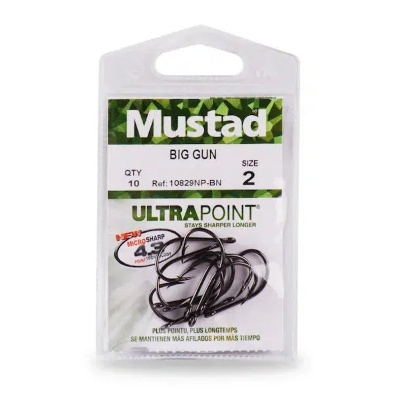 Mustad 10829NP Black Nickel Big Gun Hook 8/0 25 Pack