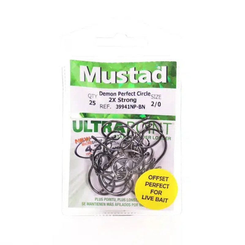 Mustad 39941NP-BN 2X Strong Demon Offset Circle Hook 9/0 25 Pack