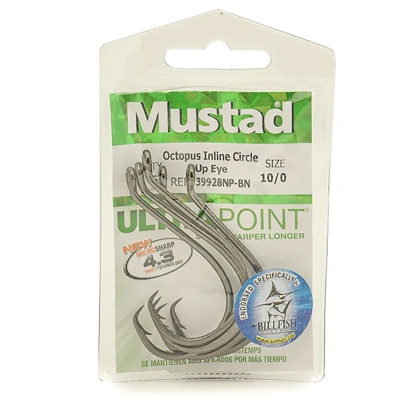 Mustad 39928NP Black Nickel Octopus Inline Circle, Up Eye 10/0