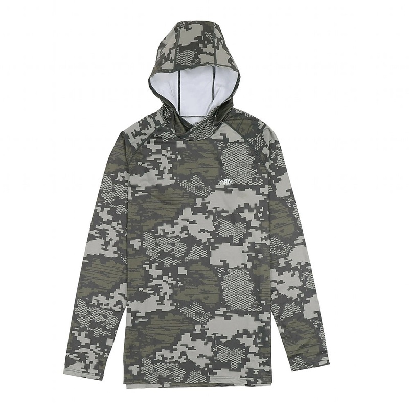 AFTCO Tactical Hooded Long Sleeve Performance Shirt Navy Digi Camo Small