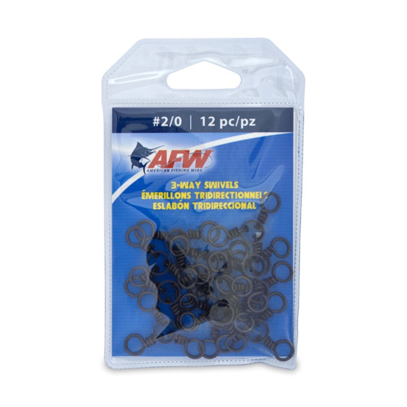AFW 3-Way Swivels with Stainless Steel Rings 12pc - Black #2/0 - 110lb