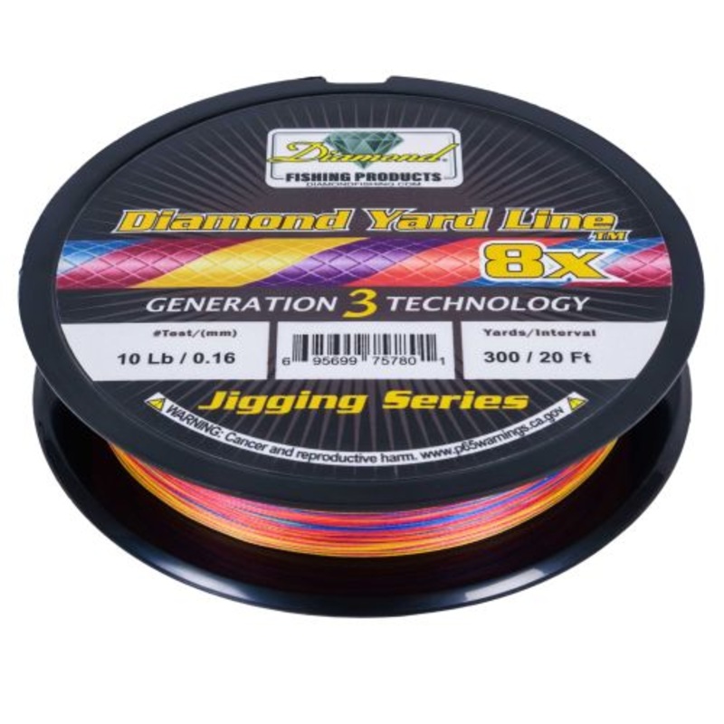 Diamond Yard Line Jigging Series 8X Solid Braided Line - 300 Yards Pink/Yellow/Blue/Orange/Red 10#