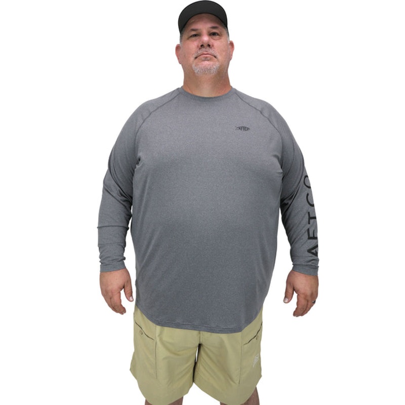 AFTCO Big Guy Samurai Heathered Long Sleeve Shirt Steel Heather 3XLarge