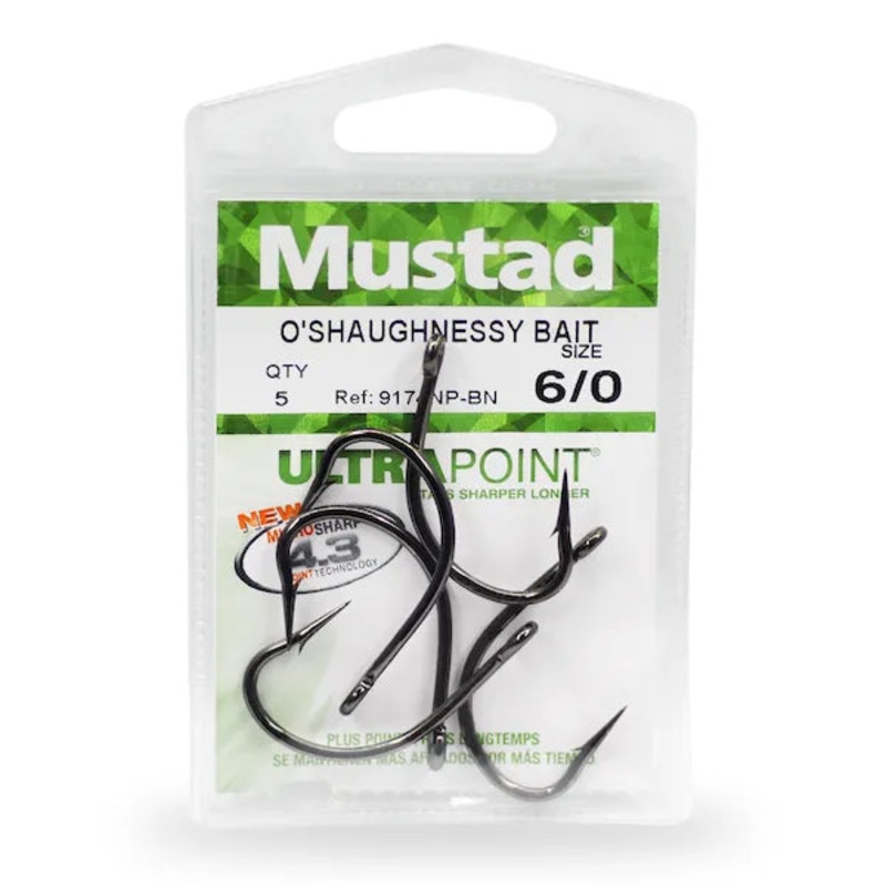 Mustad 9174NP-BN O'Shaughnessy 3X Bait Hook Black Nickel 6/0 25 Pack