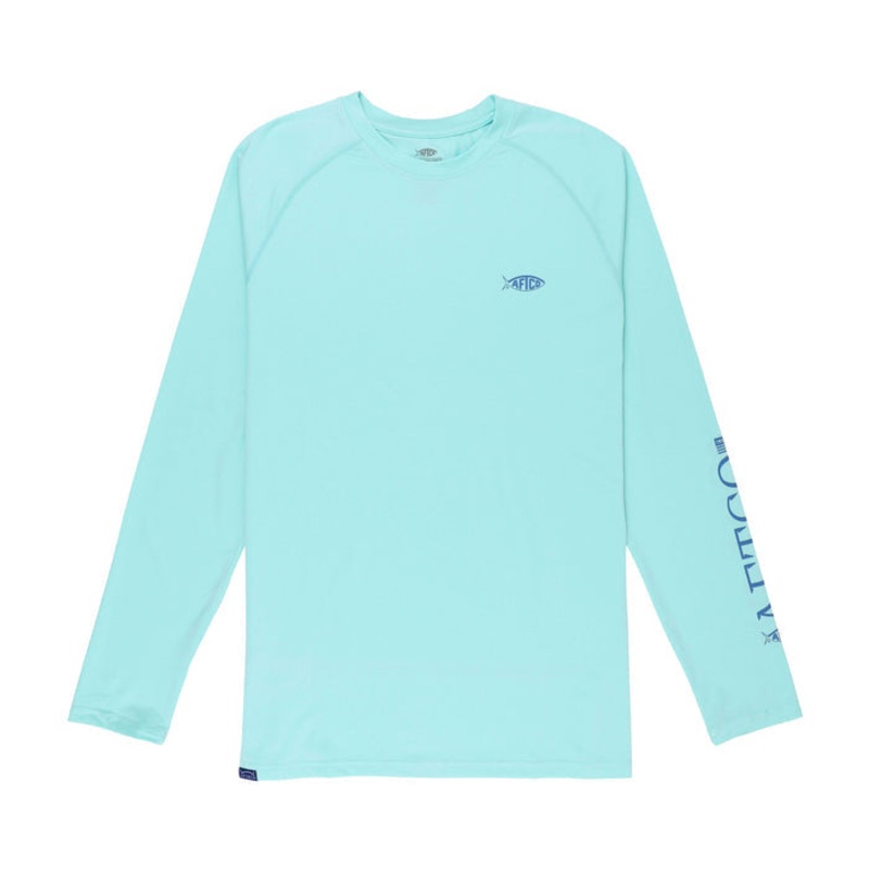 AFTCO Men's Yurei Long Sleeve Air-O-Mesh Performance Shirt Bahama Heather Small