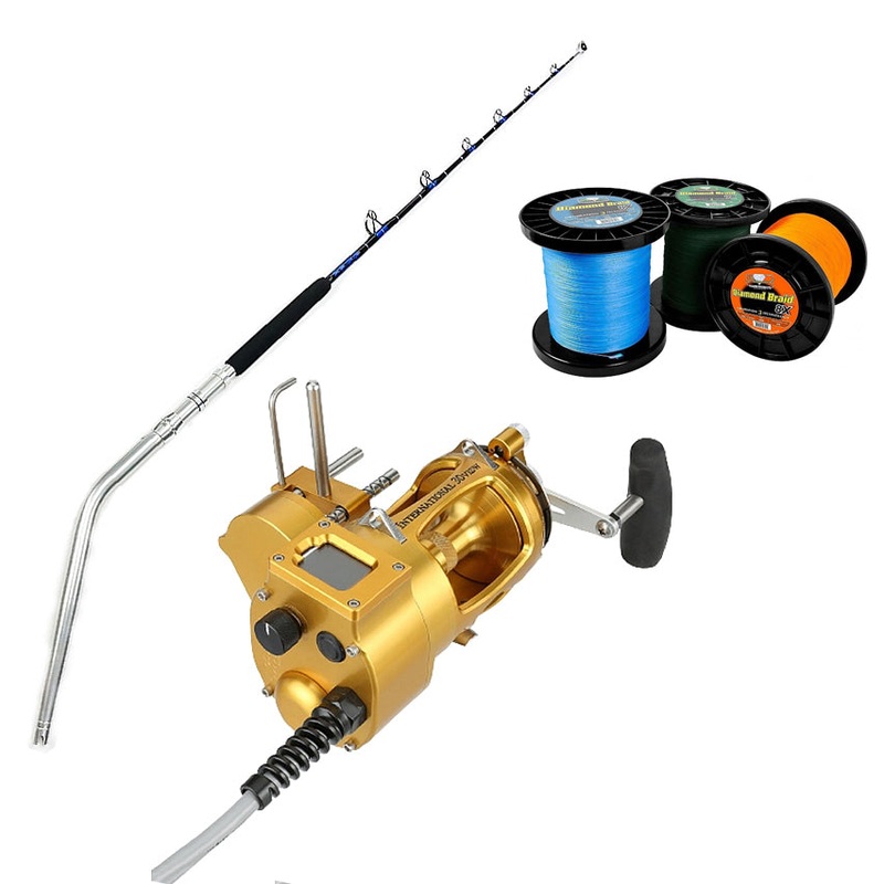 PENN INTL VI Hooker Autostop Gold 30 w/ CHAOS SW 50-100 6FT & Diamond Braid 100# Blue Momoi Diamond Braid Gen III 8X 3000 yard spool