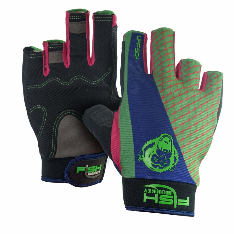 Fish Monkey The Crusher Half Finger Jigging Gloves Neon Litup Large