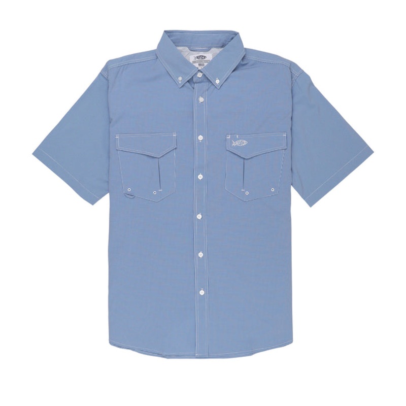 AFTCO Apex Stretch Short Sleeve Button Down Shirt Nautical Blue Small
