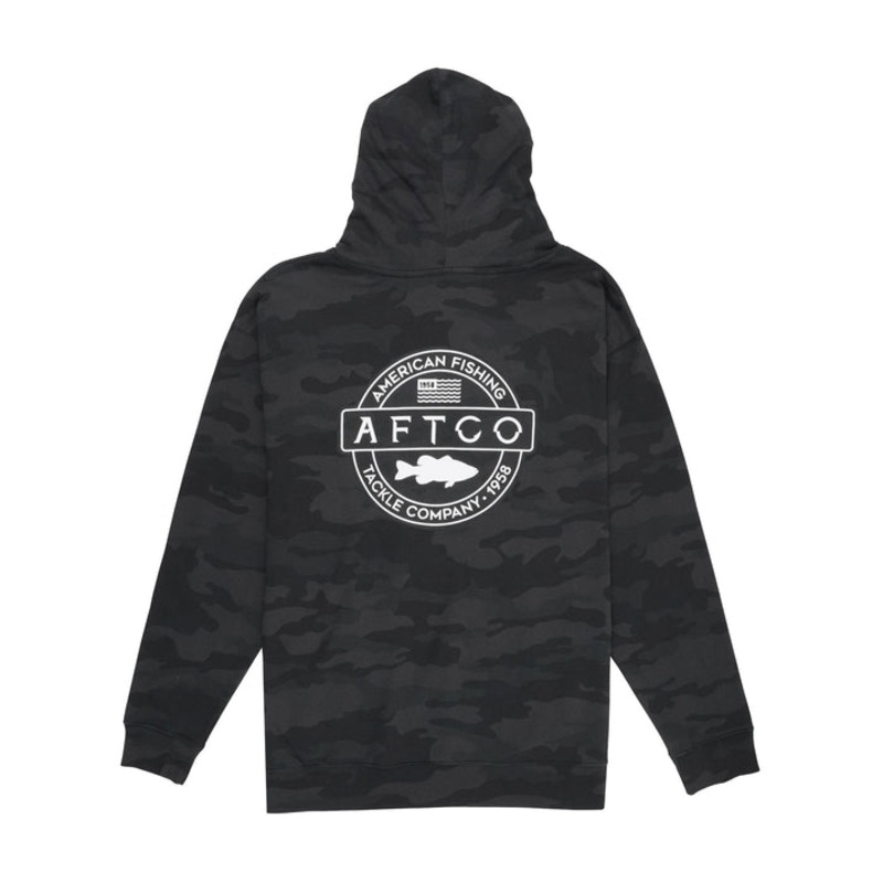 AFTCO Bass Patch Pullover Hoodie Black Camo Small