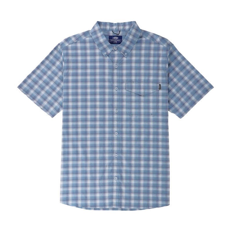 AFTCO Portside Tech Short Sleeve Button Down Shirt Bering Sea Small