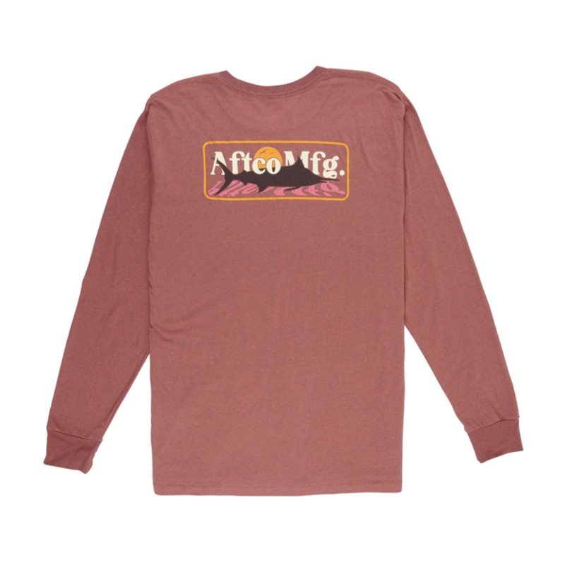 AFTCO Stacked Long Sleeve T-Shirt Brick Heather Small