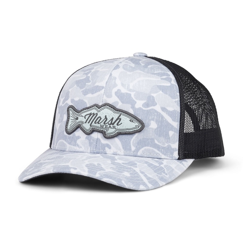 Marsh Wear Redfish Logo Trucker Hat Hazy Copahee Camo