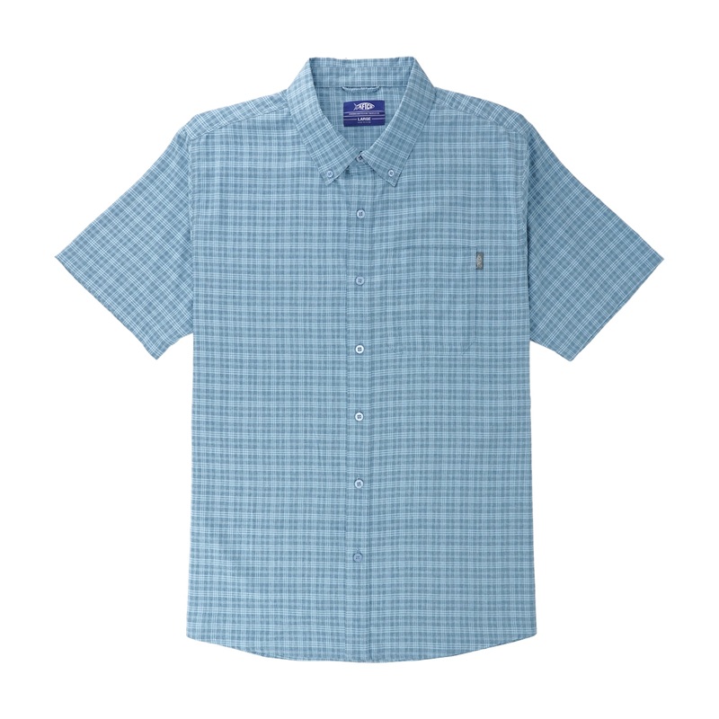 AFTCO Dorsal Short Sleeve Button Down Shirt Air Force Blue Small