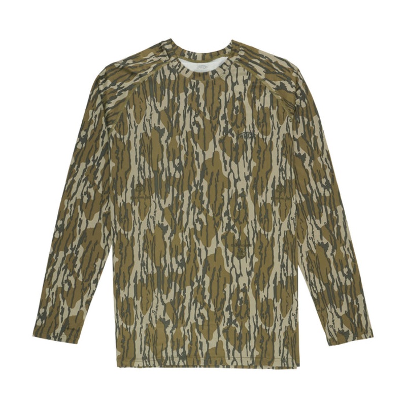 AFTCO Mossy Oak Camo Long Sleeve Performance Shirt Bottomland Small