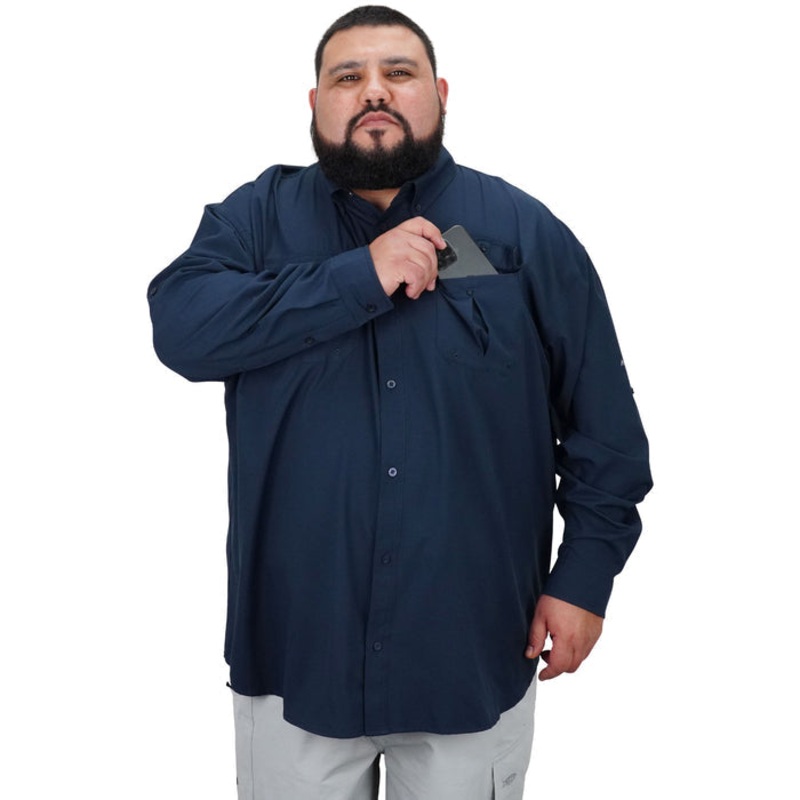 AFTCO Rangle Big Guy Long Sleeve Vented Fishing Shirt Navy 3XLarge