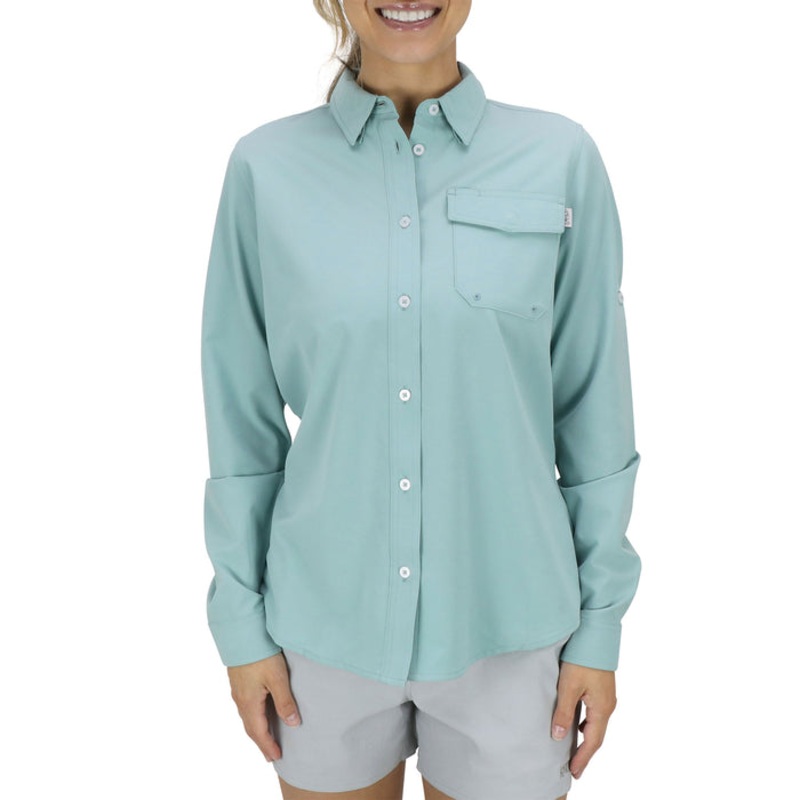 AFTCO Women's Ace Long Sleeve Button Down Aquifer XSmall