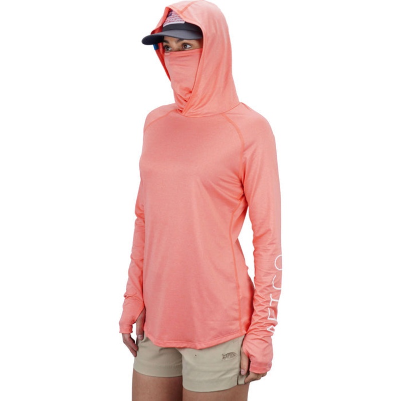AFTCO Women's Yurei Air-O Mesh Hooded Performance Shirt Coral Heather Small