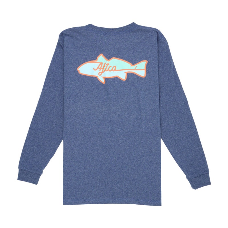AFTCO Youth Red Hot Long Sleeve T-Shirt Navy Heather Youth Large