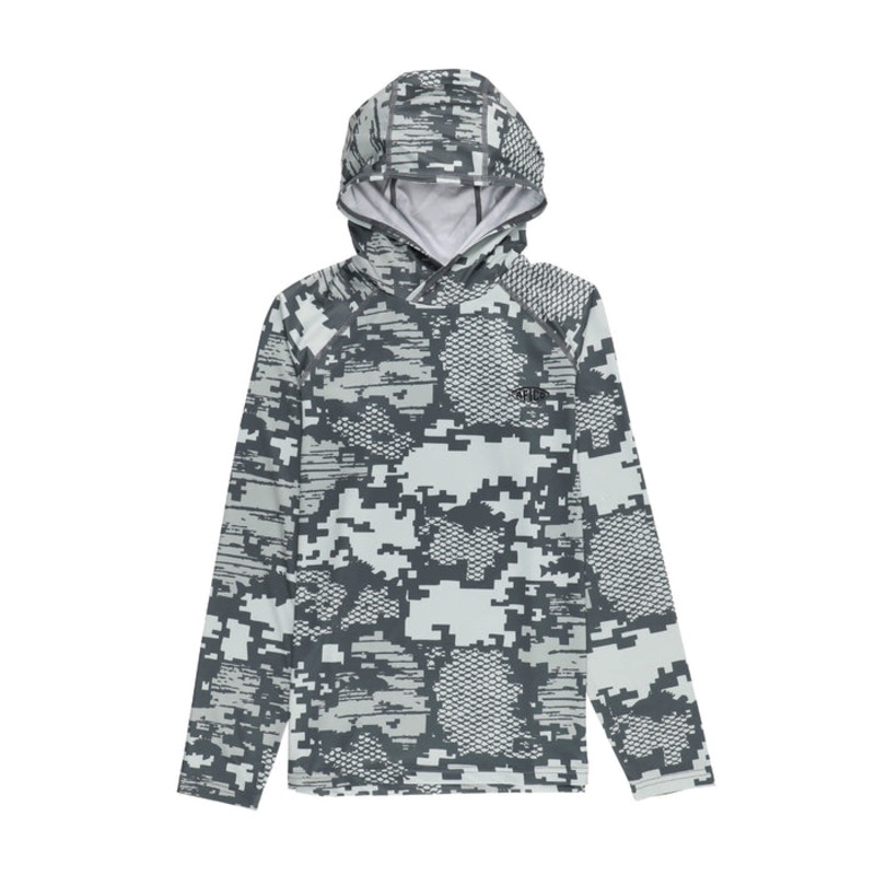 AFTCO Youth Tactical Camo Hooded Long Sleeve Performance Shirt Light Gray Digi Camo Youth Small