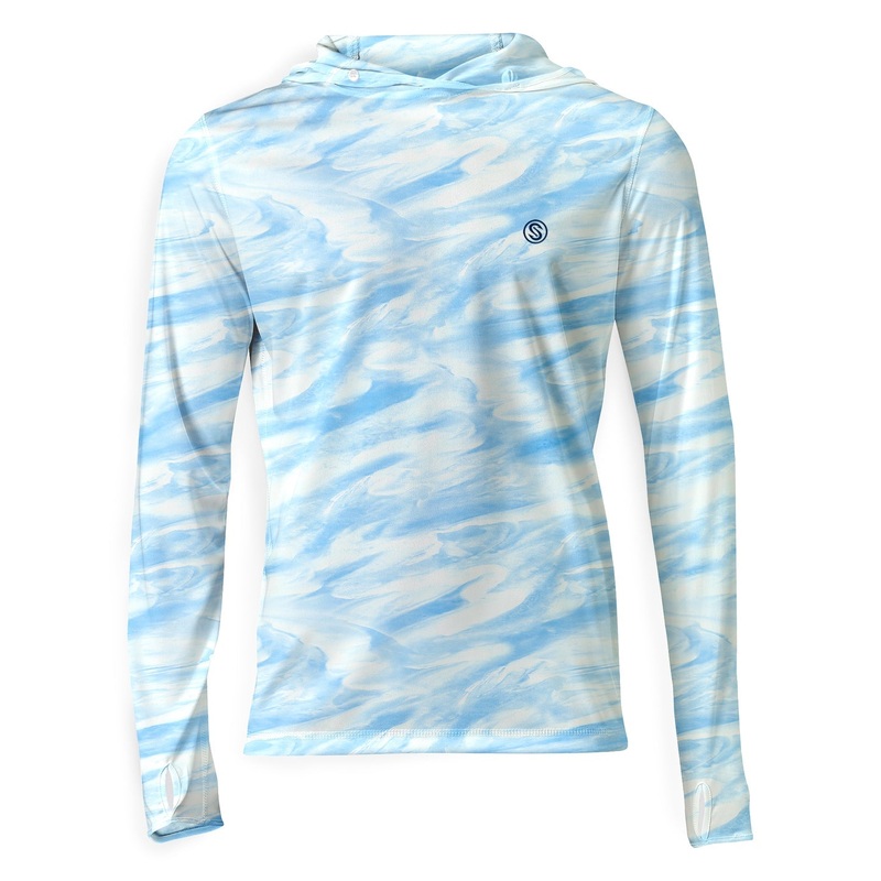 SCALES Bahamas Current Hooded Long Sleeve Performance Shirt Powder Blue Small