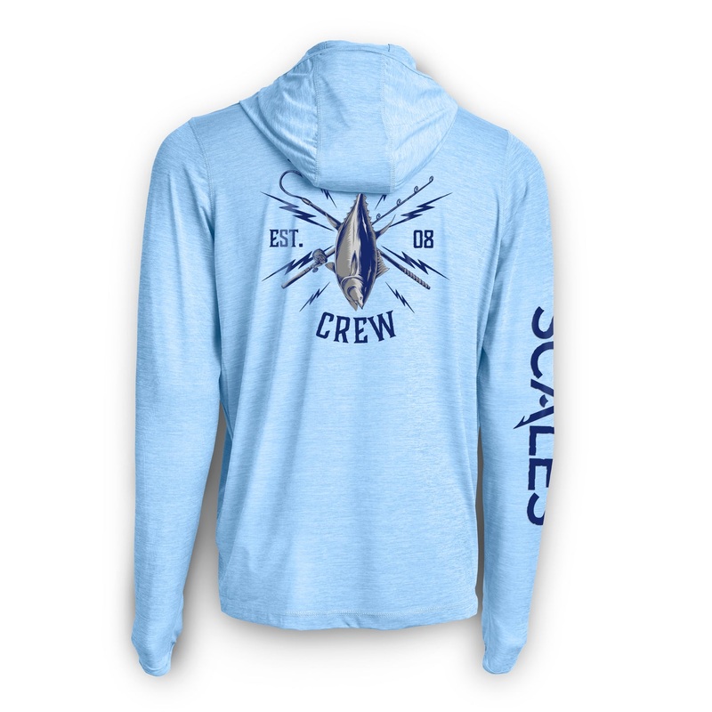 SCALES Blue Gold Active Performance Hooded Long Sleeve Grey Heather Small