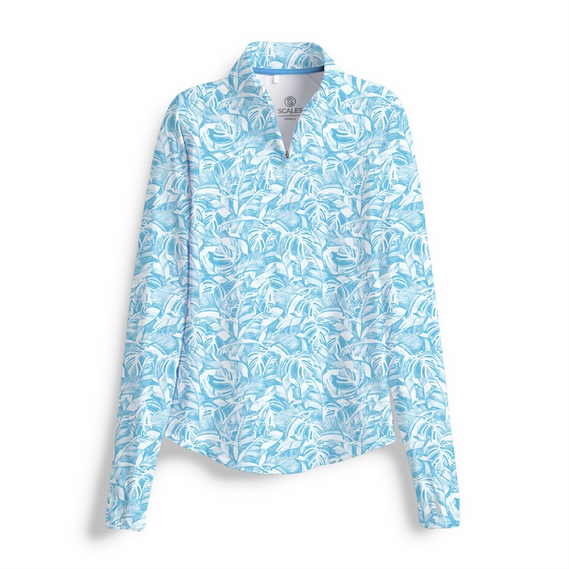 SCALES Jungle Sail Womens Long Sleeve Quarter-Zip White / Aqua XSmall
