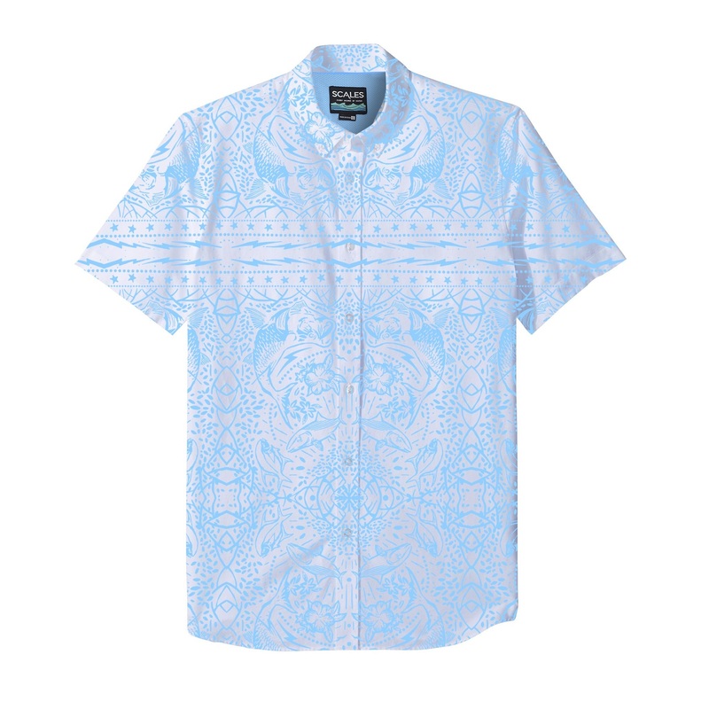 SCALES Mangrove Slam Short Sleeve Button Down Shirt White / Grey Small