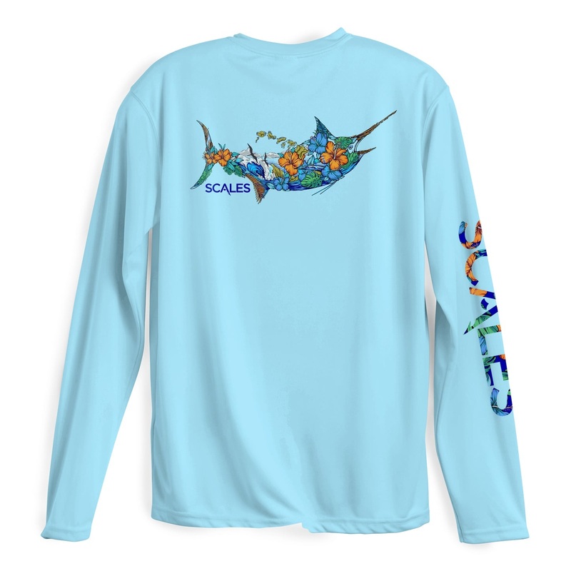 SCALES Men's 808 Marlin Long Sleeve Performance Shirt Light Blue Small