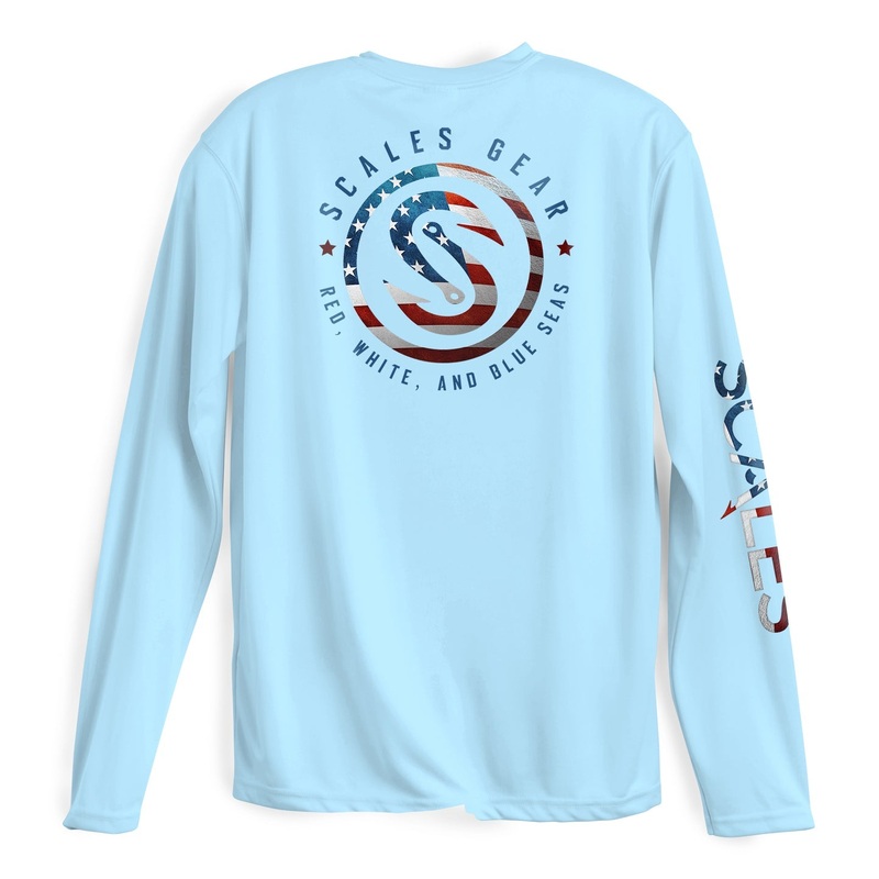 SCALES Men's Blue Seas Long Sleeve Performance Shirt Light Blue Small