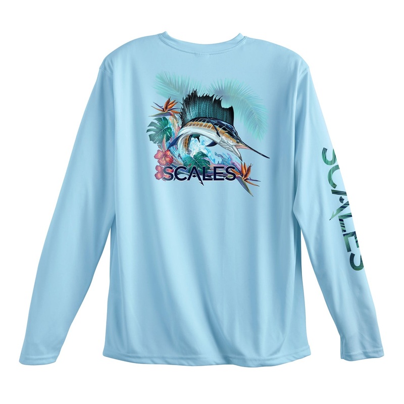 SCALES Men's Sail Dream Long Sleeve Performance Shirt Light Blue Small
