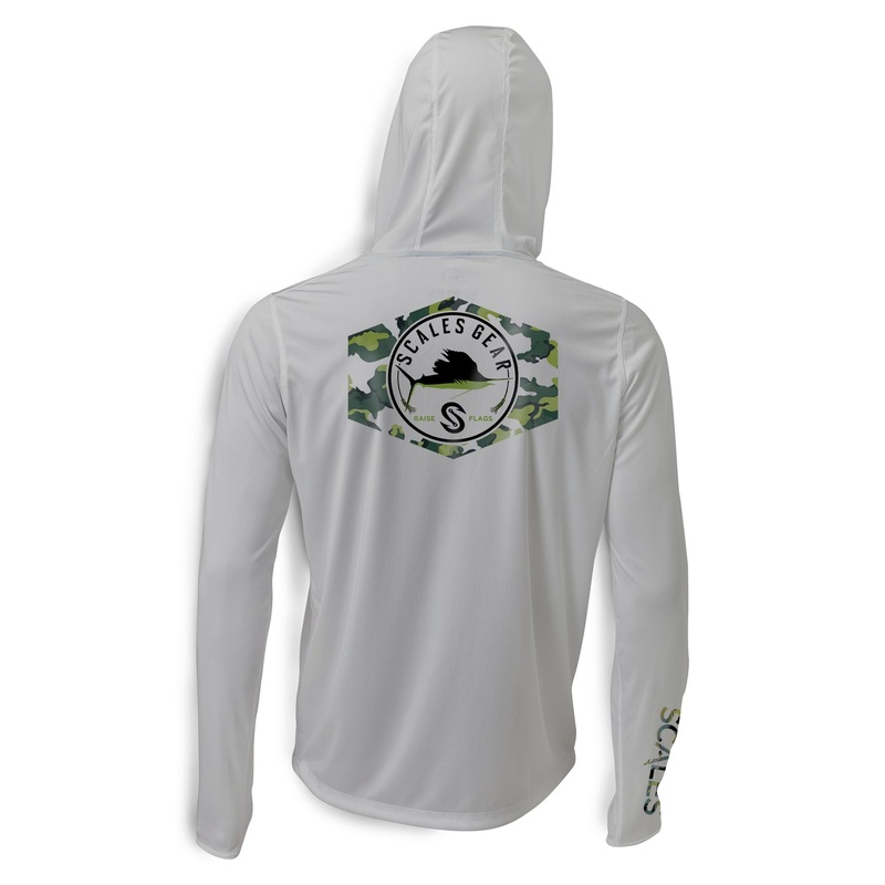 SCALES Sail Camo Hooded Long Sleeve Performance Shirt Grey Small