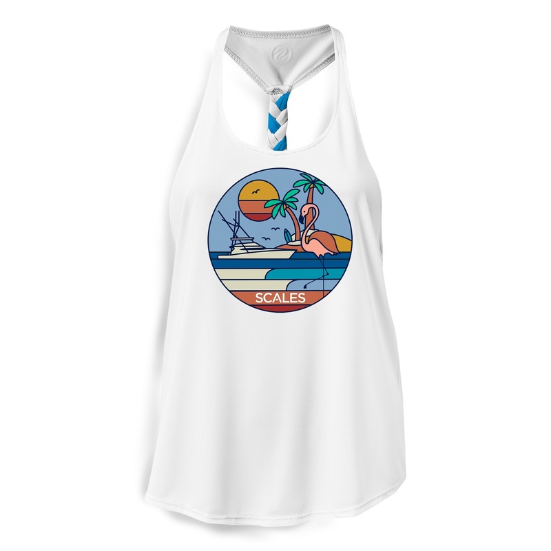 SCALES Sporty Flamingo Womens Performance Tank White Small