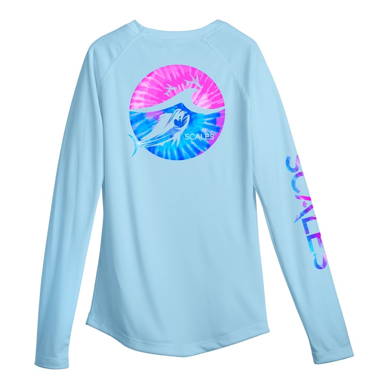 SCALES Tide Dye Flyer Womens Performance Shirt Light Blue Small