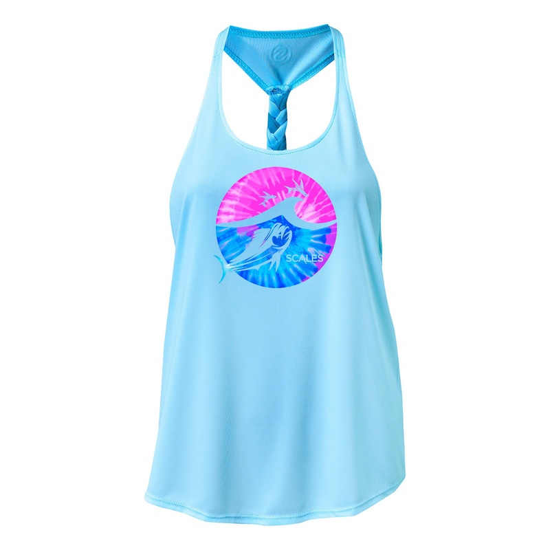 SCALES Tide Dye Flyer Womens Performance Tank Light Blue Small