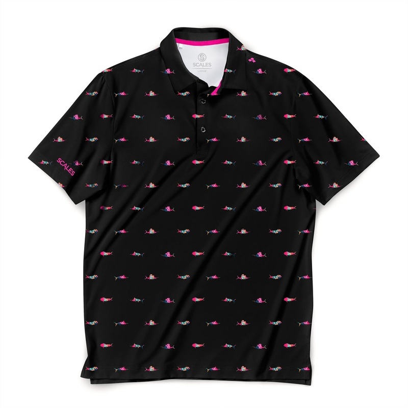 SCALES Trippy Fish Short Sleeve Polo Black Small