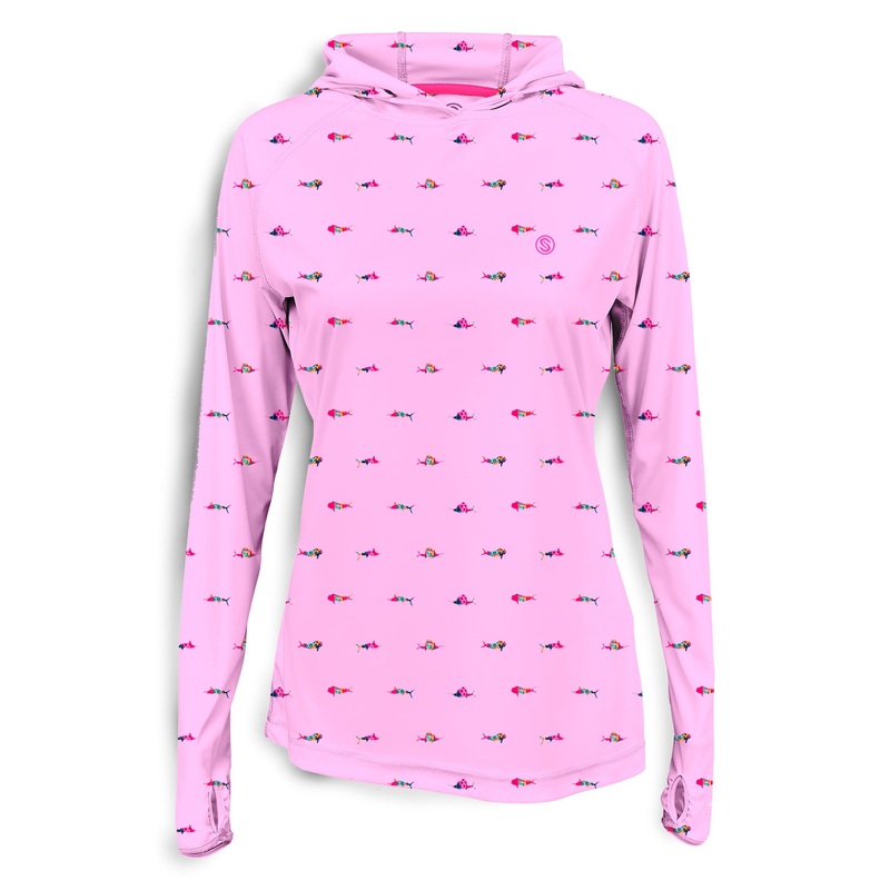 SCALES Trippy Fish Womens Hooded Performance Light Pink Small