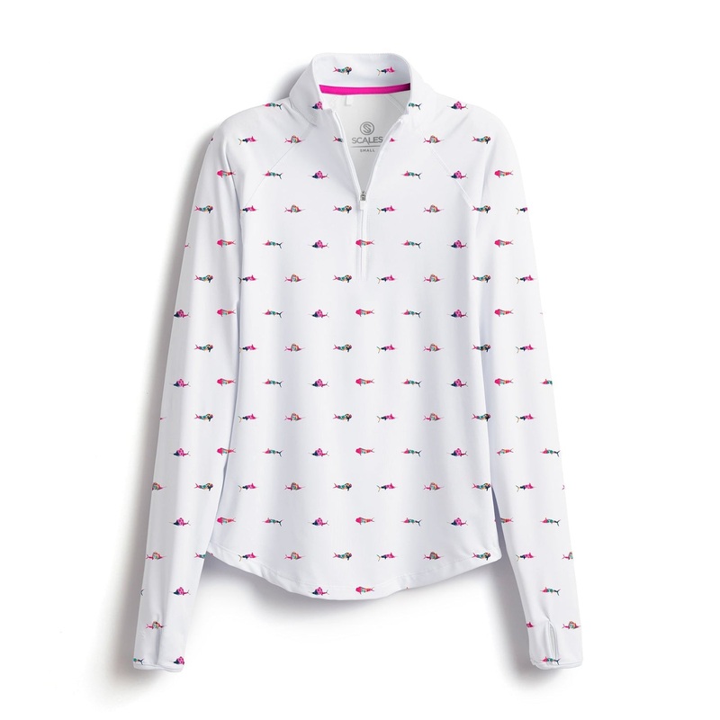 SCALES Trippy Fish Womens Long Sleeve Quarter Zip Navy XSmall