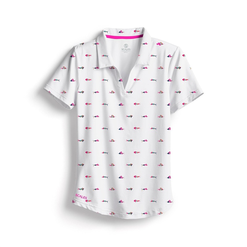 SCALES Trippy Fish Womens Short Sleeve Polo Light Pink XSmall