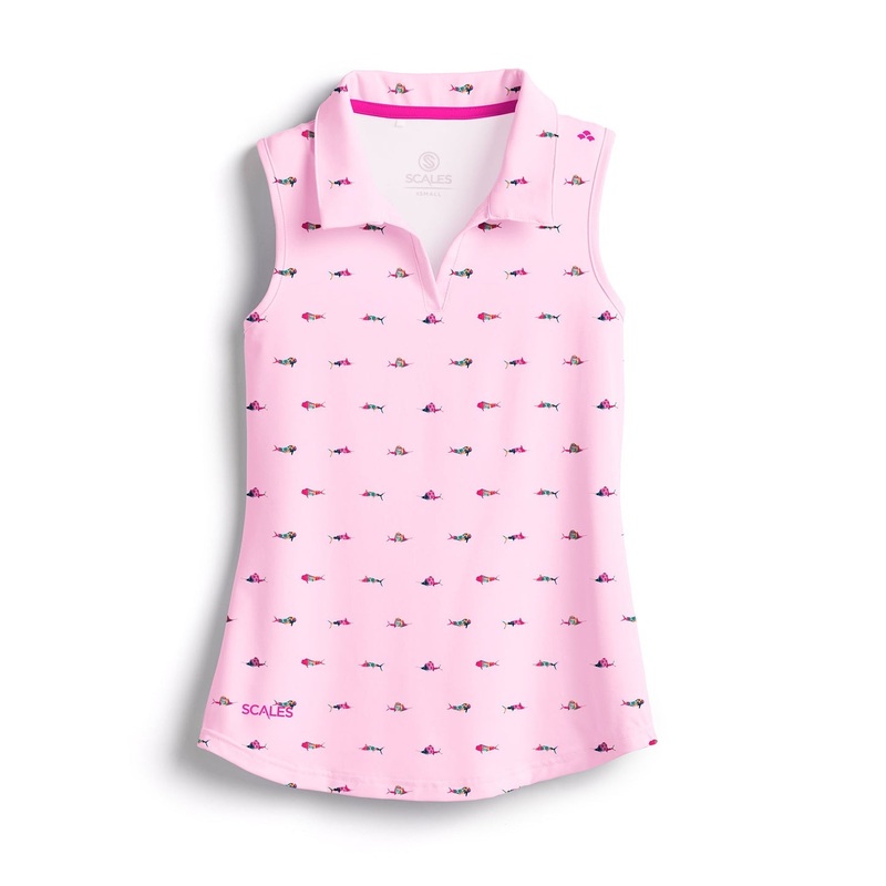 SCALES Trippy Fish Womens Sleeveless Polo Light Pink XSmall