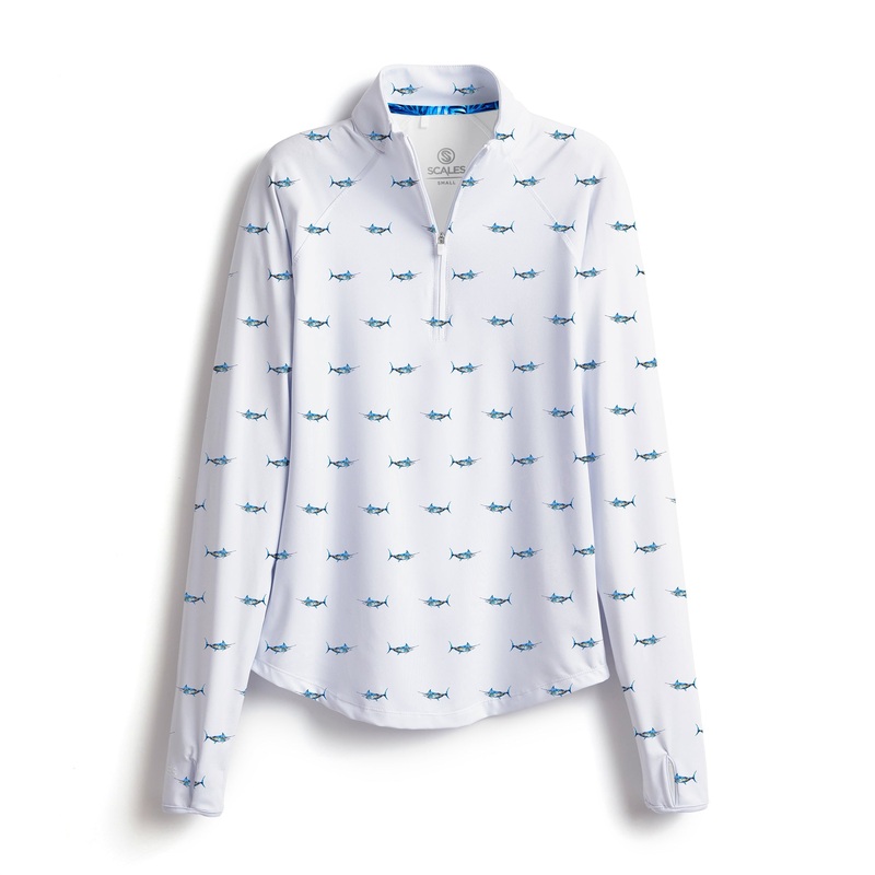 SCALES Tropical Marlin Womens Long Sleeve Quarter-Zip White XSmall
