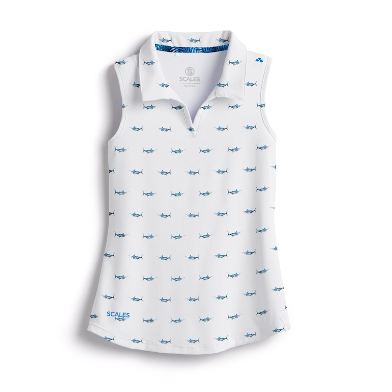 SCALES Tropical Marlin Womens Sleeveless Polo Powder Blue XSmall