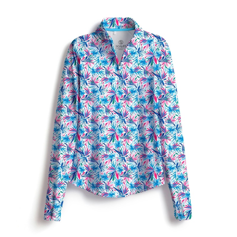 SCALES Wild Flowers Long Sleeve Womens Quarter-Zip Marine XSmall