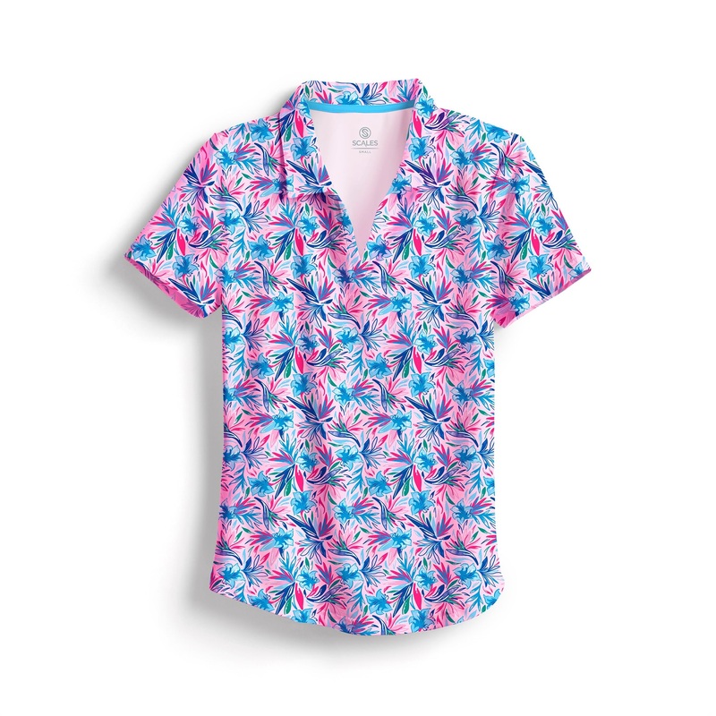 SCALES Wild Flowers Womens Short Sleeve Polo Light Pink XSmall