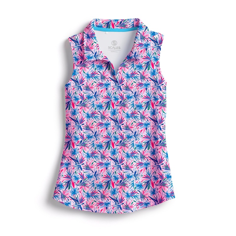 SCALES Wild Flowers Womens Sleeveless Polo Marine XSmall
