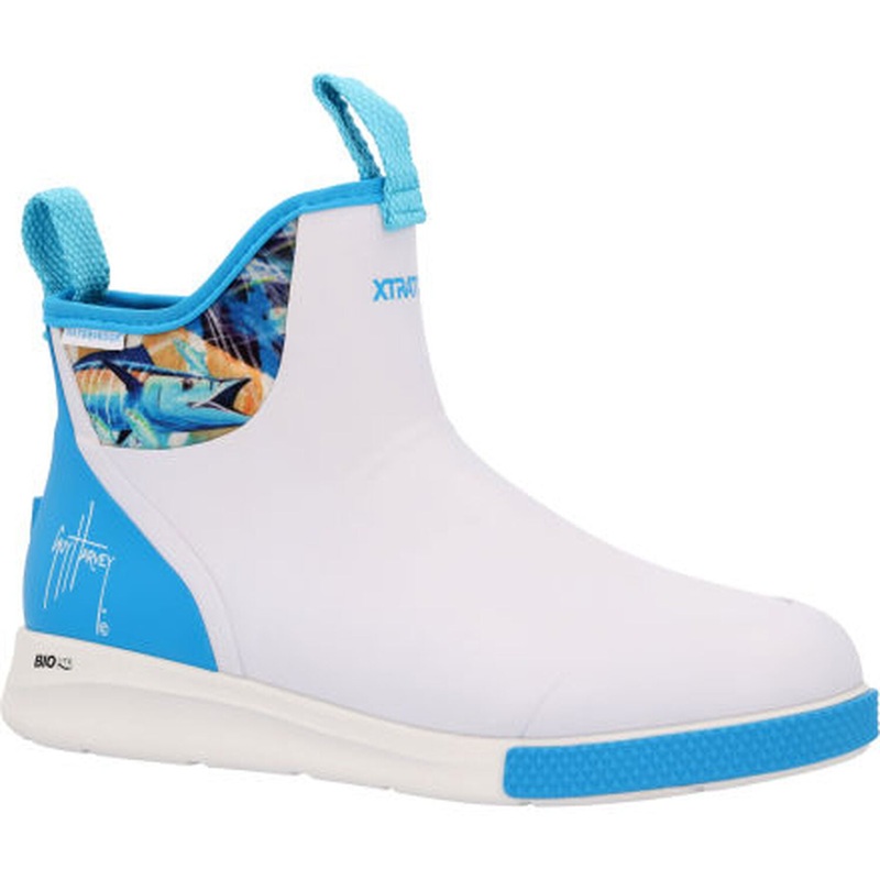 XTRATUF Men's 6" Ankle Deck Boot Sport Guy Harvey White/Dresden Blue 7