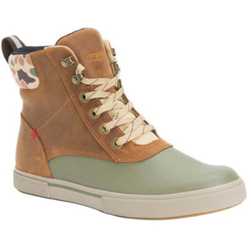 XTRATUF Men's 6" Leather Lace Ankle Deck Boot Tan/Green 7