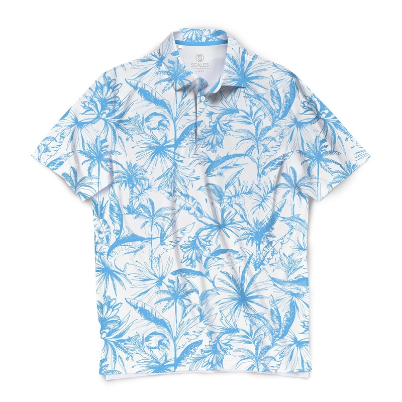 SCALES Loose Lines Short Sleeve Polo White / Aqua Small